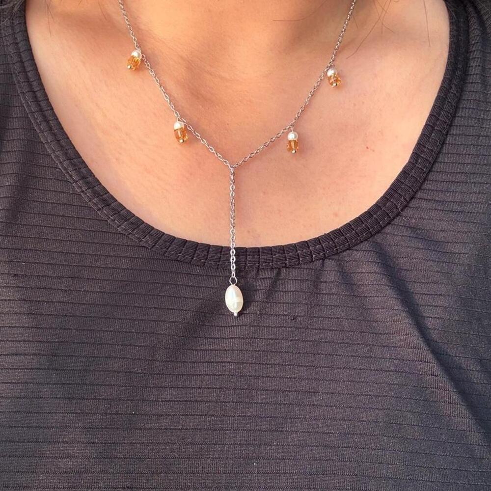 Silver y shaped necklace with small